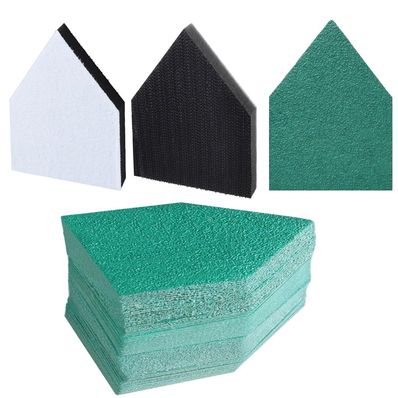 FOWOK 3.54" x 2.56" 80Pcs Detail Sanding Paper and 2 Pads Fits M12 Fuel Sander - 60, 120, 180, 240 Grit (20 of Each) Heavy Duty Hook & Loop Cloth Sandpaper for Detail Sander -FMS82 - Image 1